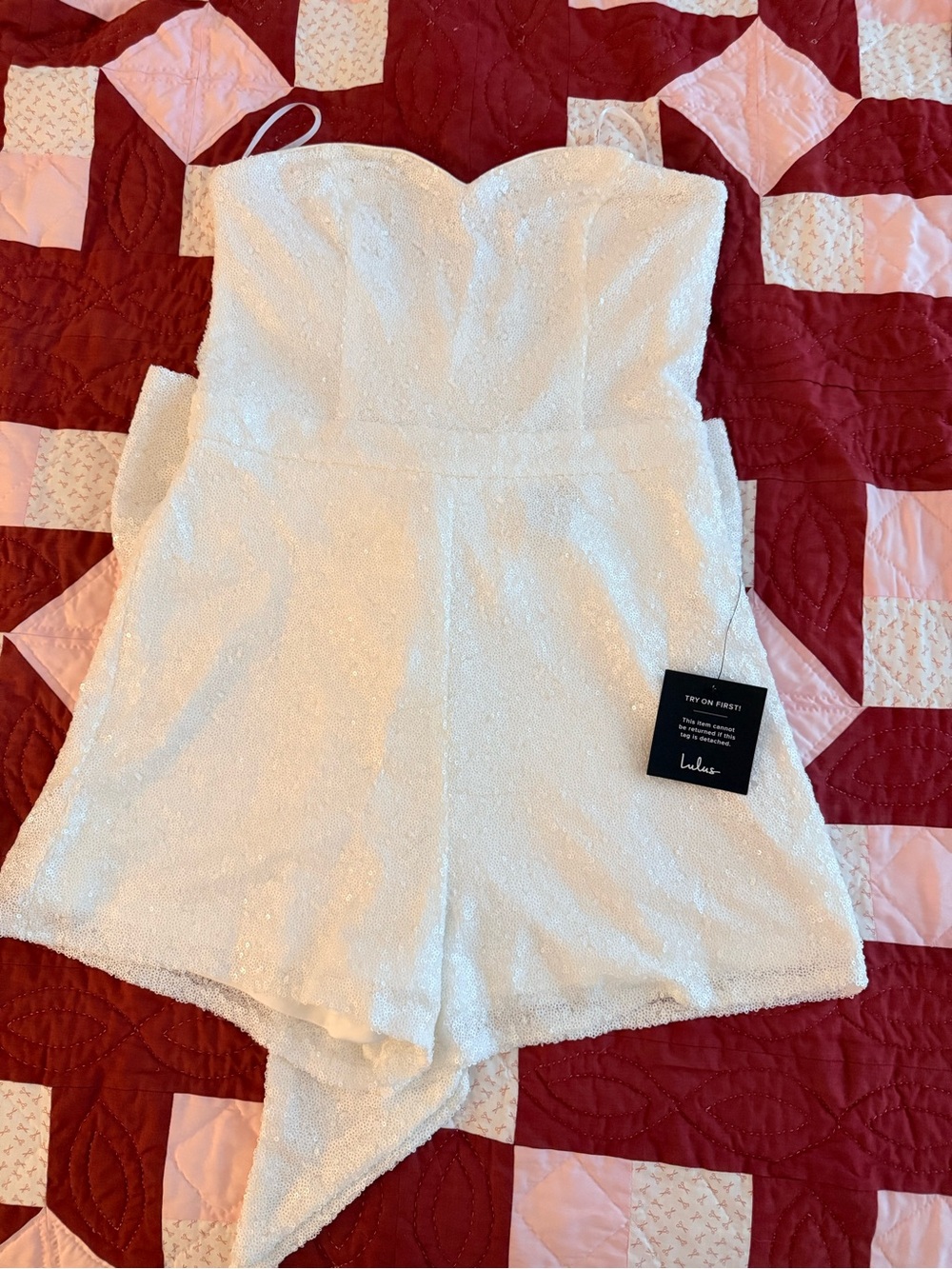 White Sequin strapless Romper Dress - Women - Picture 5 of 10